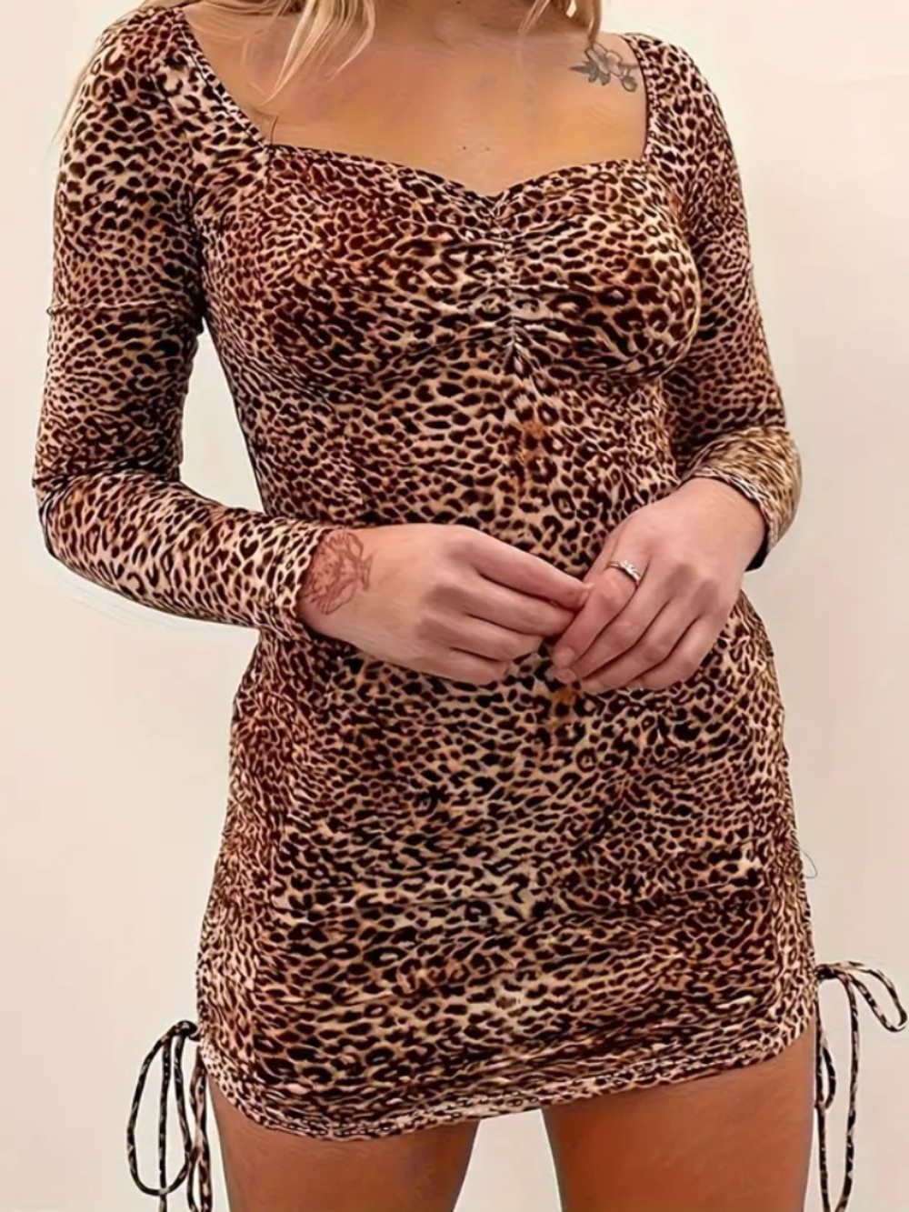 urban outfitters kiss the sky leopard print long sleeve mini dress